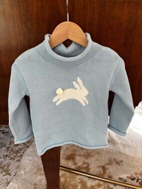 NWT Mud Pie Light Blue Bunny Easter Sweater